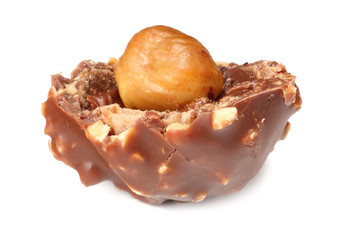 chocolate candies sweets with nuts isolated on white background