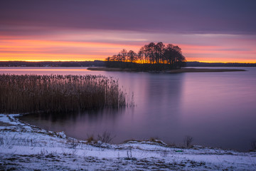 Dawn over the Swiecajty lake near Wegorzewo, Masuria, Poland