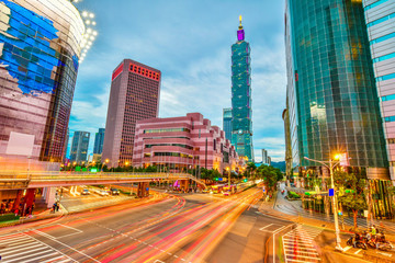 Taipei city skyline and downtown buildings with skyscraper at Twilight time in Taiwan
