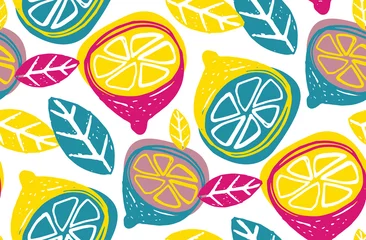 Wallpaper murals Lemons Citrus lemon lime doodle pattern background