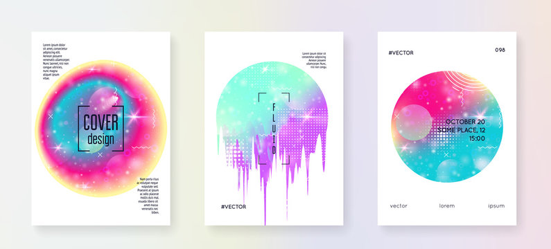 Music Poster. Geometric Invitation Template Set For Indie Party. Fluid Holographic Gradient Shape And Line. Electronic Sound. Night Dance Holiday. Music Poster And Flyer For Summer Fest.