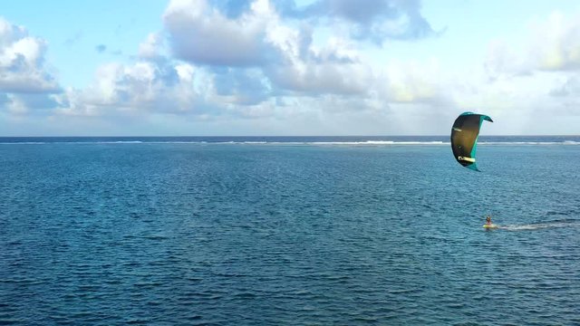 kite surf on a lagoon in aerial view, Philippines
