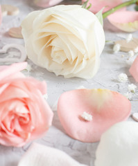 Pink and cream roses with hearts