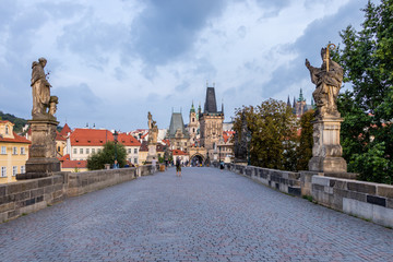 Naklejka premium A fairy tale view from the Charles Bridge of the historic center of Prague, Czech Republic