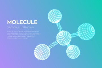 Molecule Structure. Dna, atom, neurons. Molecules and chemical formulas. 3D Scientific molecule background for medicine, science, technology, chemistry, biology. Vector illustration.