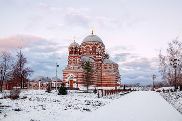 Russia Kolomna the ancient temple of the Holy Trinity at sunset in winter