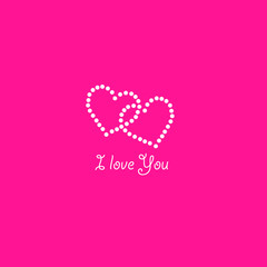Two Heart of the lamps on a pink background. Valentines day card. Heart with inscription I Love You. Vector illustration