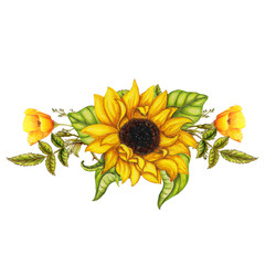 Hand drawn border of yellow flowers