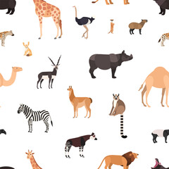 Seamless pattern with wild African animals on white background © Good Studio