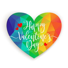 Valentines Day card with rainbow colors heart on white background. Vector illustration, design element for congratulation cards, web, print, UI, web, banners and others