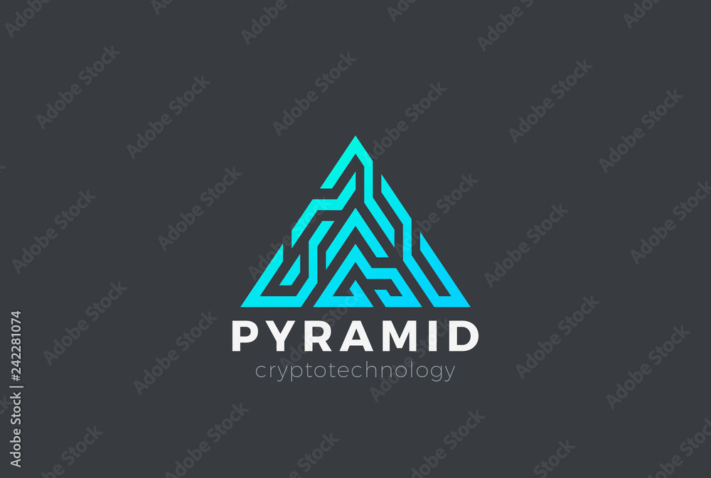 Poster pyramid logo triangle design blockchain technology vector