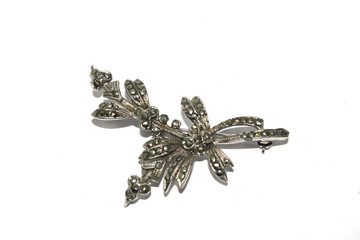 Vintage Antique Silver Diamond Brooch on White Background