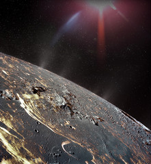 Naklejka premium Flara słonecznej powierzchni księżyca. Elementy tego zdjęcia dostarczone przez NASA