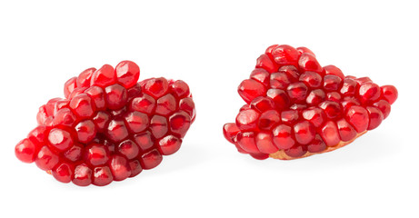Ripe pomegranate fruit segment isolated on white background 