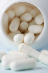 Medicine pills in bottle macro