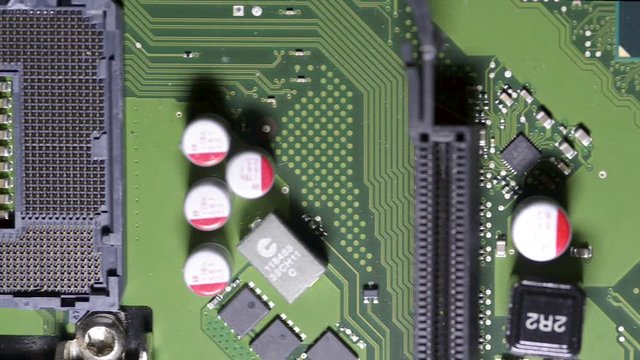 Macro Computer Motherboard Circuit and slot cpu Slider Shot, Close Up