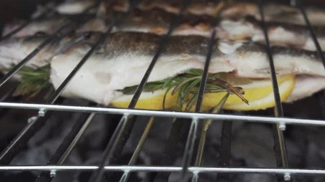 Fresh dorade being grilled on the barbecue