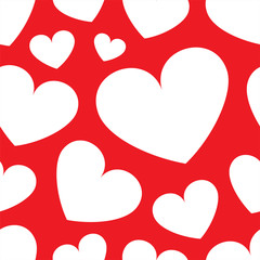 Vector illustration white hearts on a red background. Seamless background a pattern on a love subject. Declaration of love, wedding engagement, love.