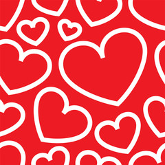 Vector illustration red hearts with a white inking on a red background. Seamless background a pattern on a love subject. Declaration of love, wedding engagement, love.