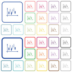 Candlestick graph with axes outlined flat color icons