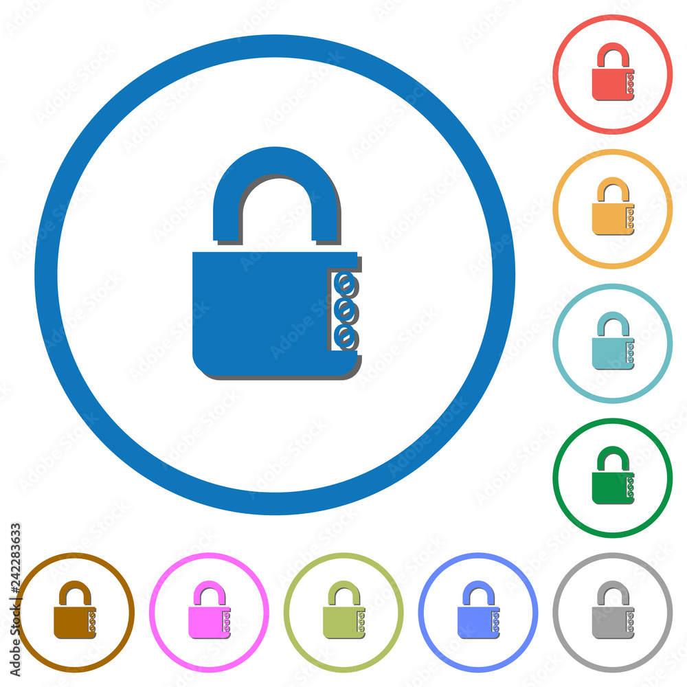 Poster locked combination lock with side numbers icons with shadows and outlines