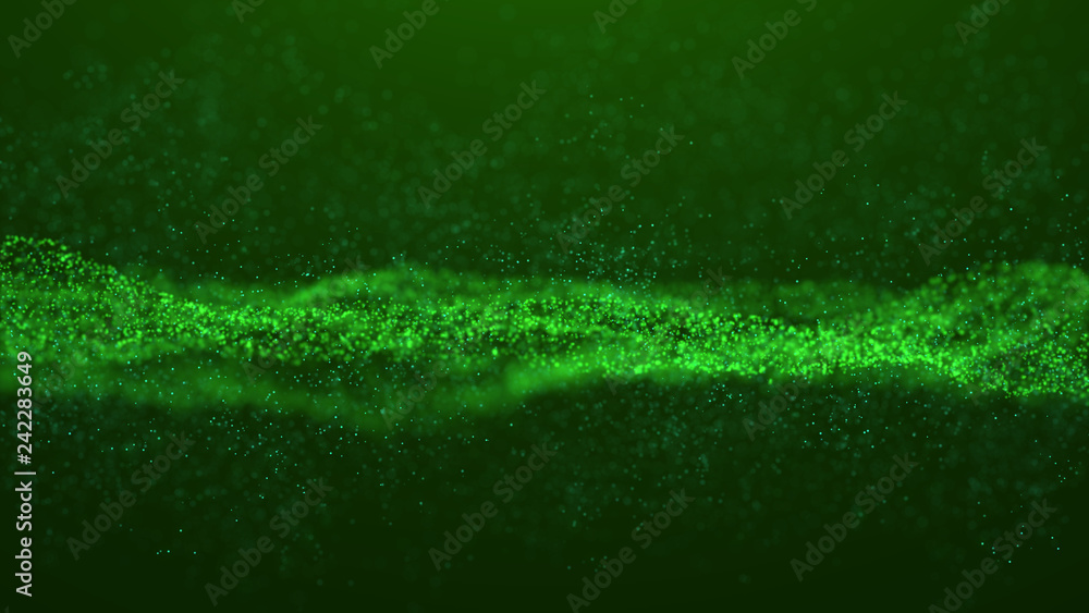Poster wave glow. wave of particles. wave 3d. 3d rendering. futuristic dots background with a dynamic wave.