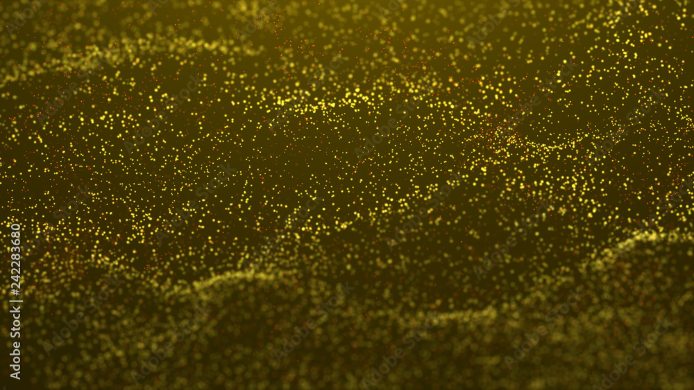 Poster wave glow. wave of particles. wave 3d. 3d rendering. futuristic dots background with a dynamic wave.