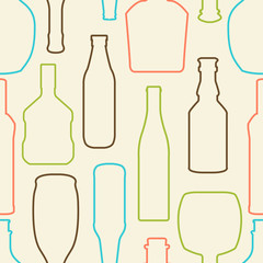 Pattern with bottles. Seamless color contours of bottles on light background.
