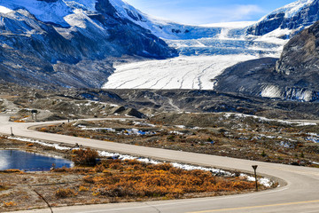 Landscape view of Athabasca Glacier at Columbia Icefield Parkway in Jasper National Park ,Canada