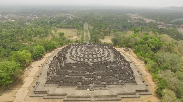 aerial view buddist temple Borobudur complex in Yogjakarta Java, indonesia. tourist attraction, Unesco world heritage. Candi Borobudur