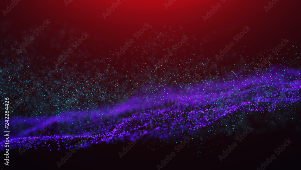 Poster wave glow. wave of particles. wave 3d. 3d rendering. futuristic dots background with a dynamic wave.