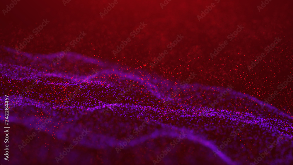 Poster wave glow. wave of particles. wave 3d. 3d rendering. futuristic dots background with a dynamic wave.