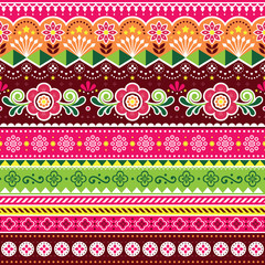 	
Pakistani truck art vector seamless pattern, Indian truck floral design with flowers, leaves and abstract shapes 