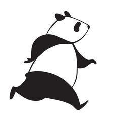 Black and white simple vector illustration of running panda