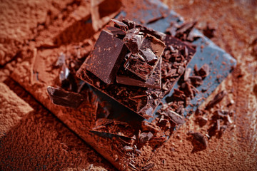chocolate and dark background space 