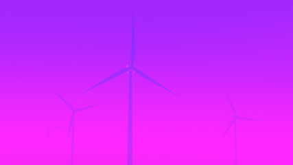 Wind turbines in ultraviolet neon glowing background. Alternative energy. 3D render concept © Justlight
