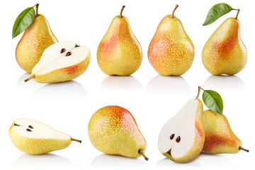 Big collection of ripe pears, isolated on white background