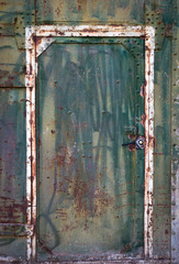 Rusty textured green metal door background