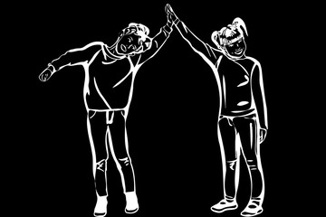  vector sketch boy and girl hold hands