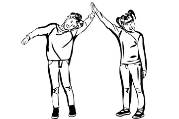  vector sketch boy and girl hold hands