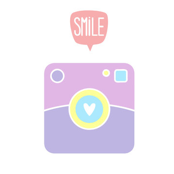 Camera polaroid icon smile flat