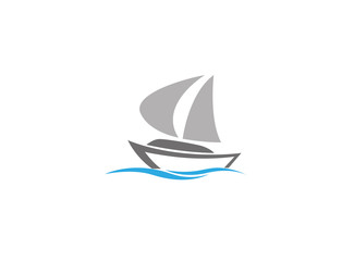 Sails boat in the sea, yacht sailing logo