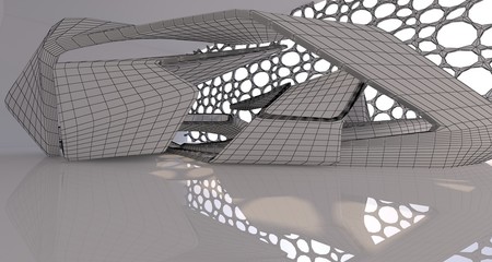 Obraz premium Abstract drawing white interior multilevel public space with window. 3D illustration and rendering.