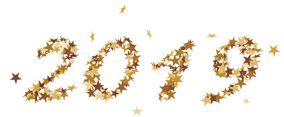 Die Jahreszahl 2019 aus goldenen Sternen