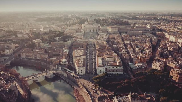 Aerial shot of Vatican City and cityscape of Rome
