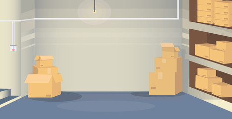  a warehouse room with boxes