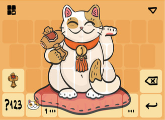 Mobile keyboard template theme with lucky cat