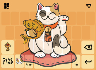 Mobile keyboard template theme with cat and fish