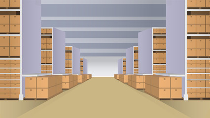 Warehouse with rows of shelves