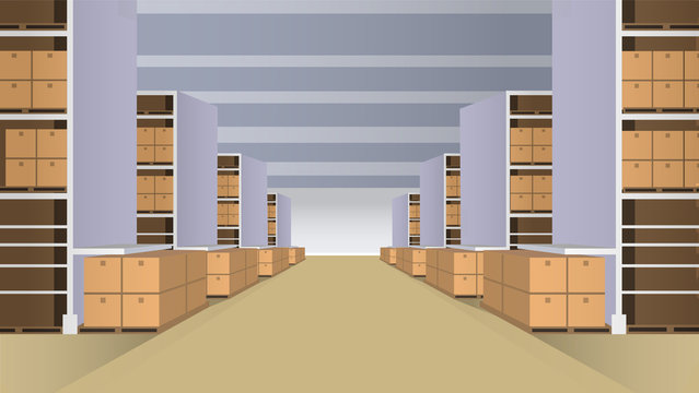 Warehouse with rows of shelves